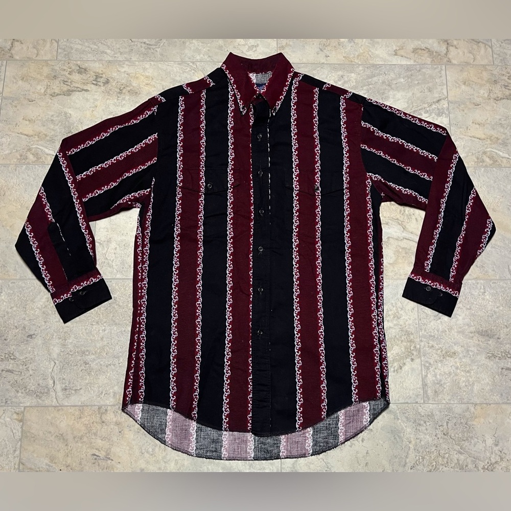 Vintage Wrangler Western Shirt Mens 15.5-33 X Long Tails Black Red Buttoned